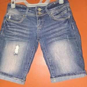 Almost Famous Blue Jean Shorts with Distressed Details